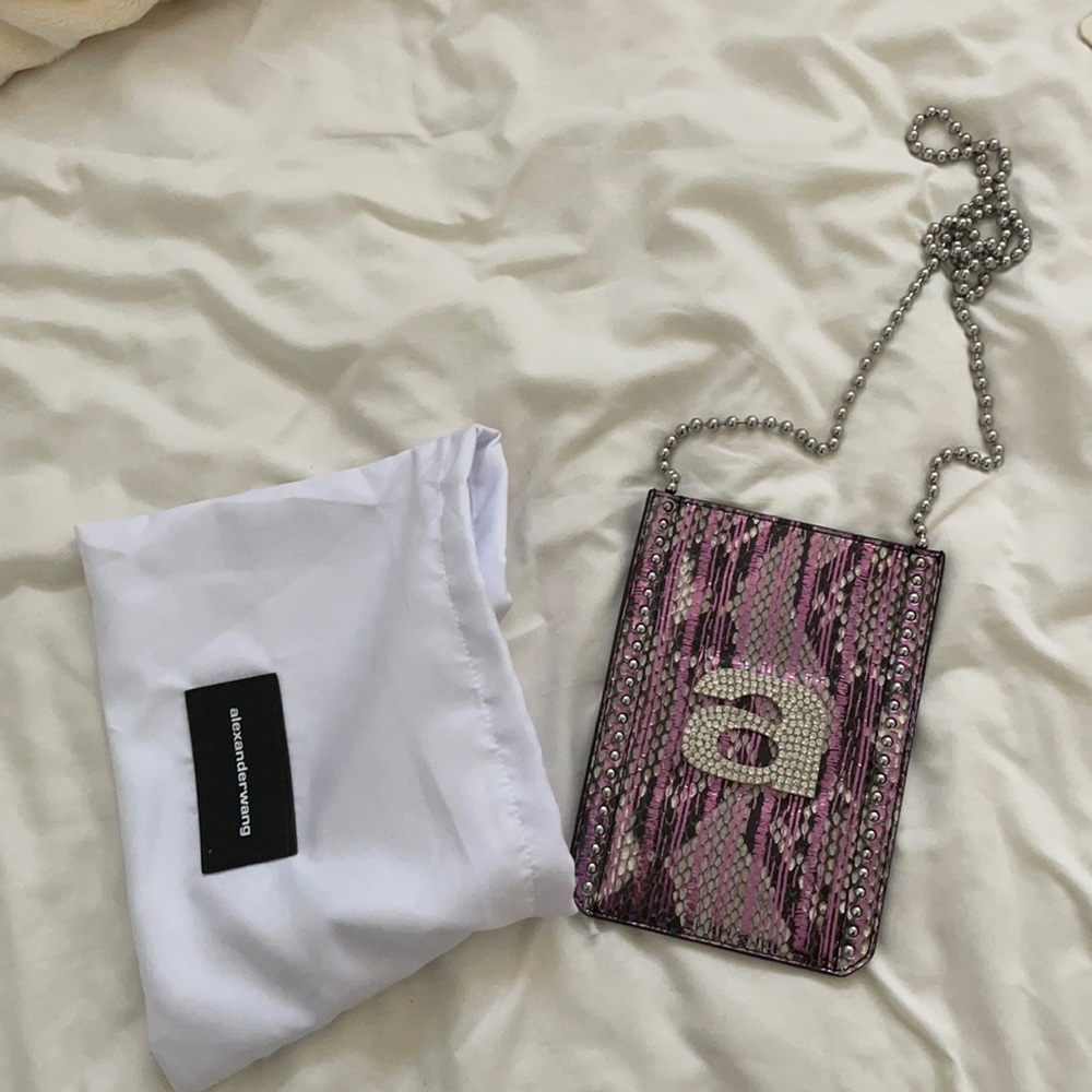 alexander wang pink phone holder on chain